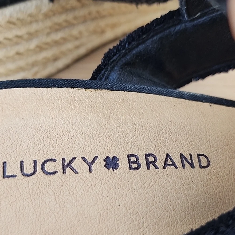 Lucky Brand Minjah Espadrille Jute-Wrapped Wedge Sandal Latte Black Platforms 11